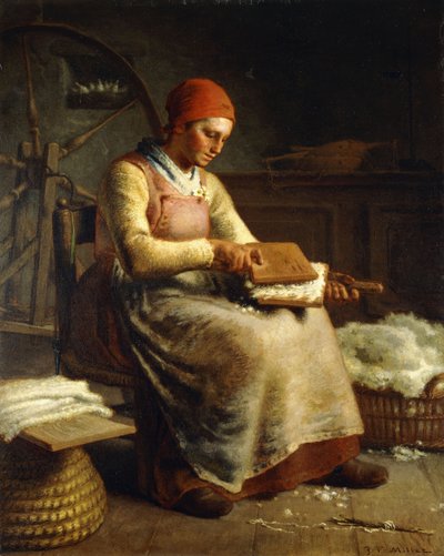 Kobieta gręplująca wełna, autorstwa Jean Francois Millet