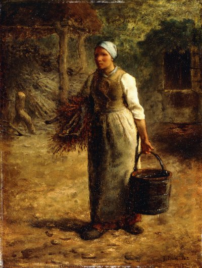 Kobieta niosąca drewno opałowe i wiadro, ok. 1858-60 autorstwa Jean Francois Millet
