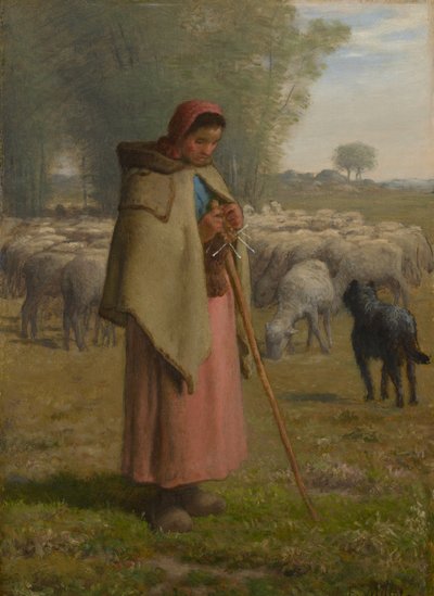 Młoda dziewczyna pilnująca owiec, ok. 1860-?62 autorstwa Jean Francois Millet