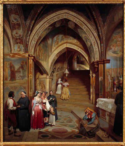 Widok kościoła benedyktyńskiego klasztoru San Subiaco Obraz Jean Francois Montessuy (1804-1876) autorstwa Jean Francois Montessuy