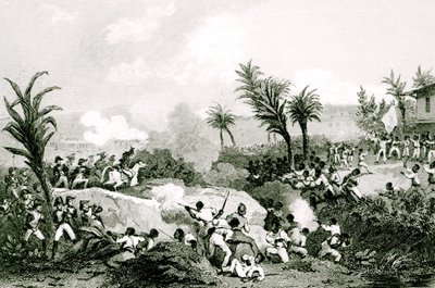 Czarny bunt w Santo Domingo, 16 września 1802, z "Histoire Universelle du XIXe siecle", wg Martineta autorstwa Jean Francois Pourvoyeur