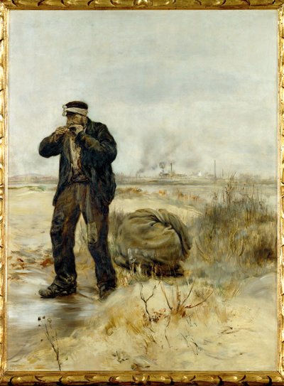 Chiffonnier allumant sa pipe - szmaciarz zapalający fajkę (olej na drewnie) autorstwa Jean Francois Raffaelli