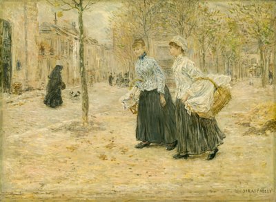 Dwie praczki przechodzące przez mały park w Paryżu, ok. 1930 r. 1890. autorstwa Jean Francois Raffaelli