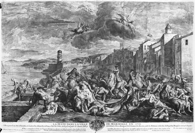 Plaga z 1720 r. w Marsylii, sztychowana przez Simona Thomassina (1655-1733) 1727 (rycina) (zdjęcie czarno-białe) autorstwa Jean Francois de (after) Troy