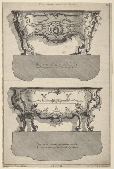 Wzory na dwie komody z „Livre de differents dessein de Comodes”, 1745-56 autorstwa Jean François Cuvilliés