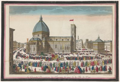 Widok katedry we Florencji z procesją na Boże Ciało La grande procession de Florence, le jour de la fête de Dieu (tytuł obiektu) autorstwa Jean François Daumont