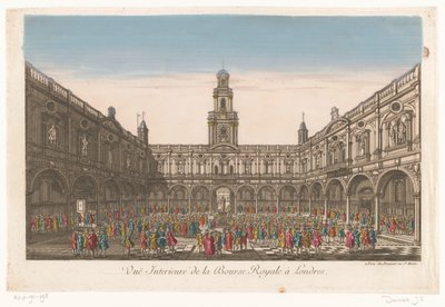 Widok wnętrza Royal Exchange w Londynie Vuë Interieure de la Bourse Royale à Londres (tytuł na obiekcie) autorstwa Jean François Daumont