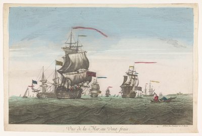 Widok na morze ze statkami i łodziami na wietrze Vue de la mer au vent frais (tytuł przedmiotu) autorstwa Jean François Daumont