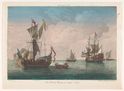 Pejzaż morski ze statkami i łodziami na spokojnym morzu Marine i temps calme (tytuł na obiekcie) autorstwa Jean François Daumont