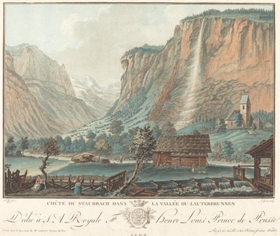 Chute de Staubbach, dans la Vallée de Lauterbrunnen (wodospady w Staubbach w dolinie Lauterbrunnen) autorstwa Jean François Janinet after Caspar Wolf