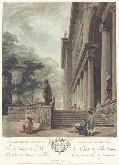 Kolumnada i Ogrody Pałacu Medici autorstwa Jean François Janinet after Hubert Robert