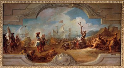 Krzysztof Kolumb w Ameryce (projekt malarski na suficie). 1492. Obraz Jean Francois De Troy (1679-1752) autorstwa Jean François de Troy