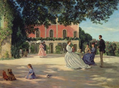 Zjazd rodzinny na tarasie w Meric autorstwa Jean Frederic Bazille