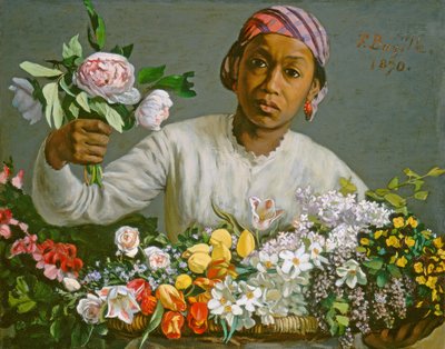 Młoda kobieta z piwoniami, 1870 autorstwa Jean Frederic Bazille