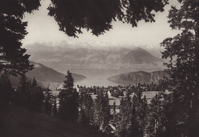 Rigi Kaltbad, widok na Jezioro Czterech Kantonów (zdjęcie czarno-białe) autorstwa Jean Gaberell