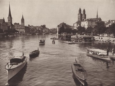 Szwajcaria: Zurych od Quaibrucke (zdjęcie czarno-białe) autorstwa Jean Gaberell