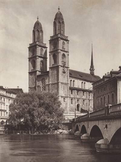 Szwajcaria: Zurych, Katedra (zdjęcie czarno-białe) autorstwa Jean Gaberell