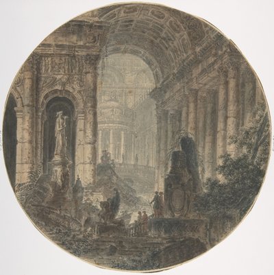 Fantazja architektoniczna, XVIII wiek. autorstwa Jean Henri Alexandre Pernet.