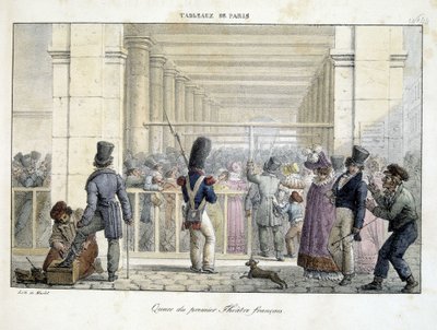 Kolejka w Premier Théâtre Français, - litografia Market, w „Tableaux de Paris”” autorstwa Jean Henri Marlet