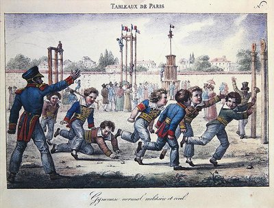 Trening sportowy i gimnastyczny dla chłopców, scena z serii „Tableaux de Paris”, ok. 1820 (kolor lito) autorstwa Jean Henri Marlet
