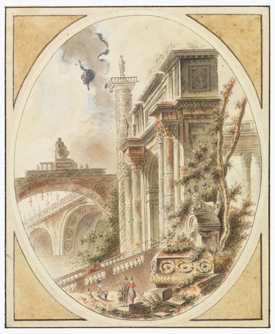 Rysunek, Fantazja ruiny architektonicznej, ok. 1770 r. autorstwa Jean Henry Alexandre Pernet
