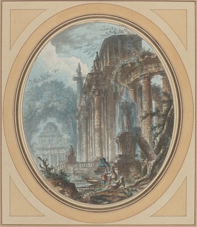 Ogród Capriccio z zabytkowymi ruinami autorstwa Jean Henry Alexandre Pernet
