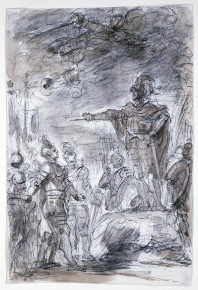 Scena z "Orlanda Furioso" Ariosto: Rodomonte i Mandricardo przedstawiają swoje racje przed Agramante autorstwa Jean Honore Fragonard