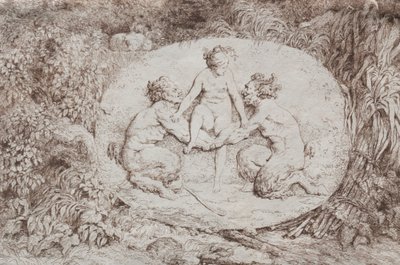 Bachanalia: nimfa wspierana przez dwóch satyrów autorstwa Jean Honore Fragonard