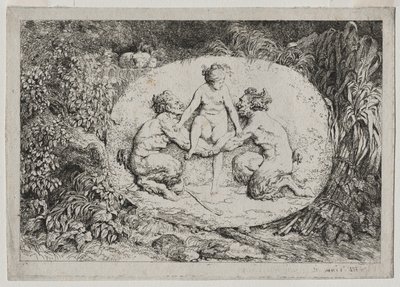 Bachanalia: Nimfa wspierana przez dwóch satyrów, 1763. autorstwa Jean Honore Fragonard