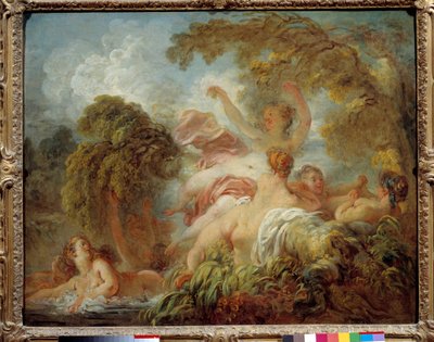 Kąpiący się Grupa nagich młodych kobiet w kąpieliskach. Obraz Jeana Honore Fragonarda (1732-1806) XVIII w. Słońce. 0,64x0,8m² autorstwa Jean Honore Fragonard