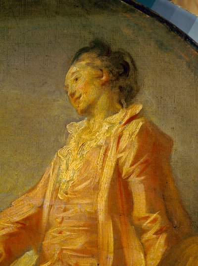 Szczegół „”Początek modelki”” Młoda nieśmiała modelka odważyła się być. Obraz Jeana Honore Fragonarda (1732-1806). Paryż. Muzeum Jacquemarta Andre autorstwa Jean Honore Fragonard