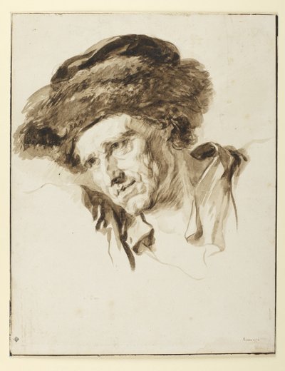 Głowa mężczyzny w futrzanej czapce, 1774 (pióro i atrament, pranie i grafit na papierze) autorstwa Jean Honore Fragonard
