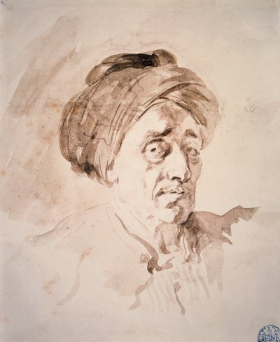 Głowa z turbanem Rysunek w praniu Jean Honore Fragonard (1732-1806). Besancon z XVIII wieku. Muzeum Sztuk Pięknych autorstwa Jean Honore Fragonard