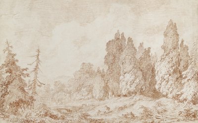 Pejzaż z mostem, ok. 1760 (czerwona kreda na papierze w kolorze złamanej bieli) autorstwa Jean Honore Fragonard