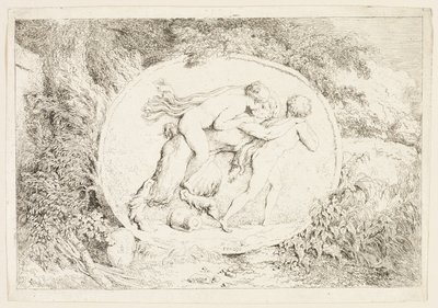 Nimfa jadąca na grzbiecie satyra, z Bachanaliów, czyli zabaw satyrów autorstwa Jean Honore Fragonard