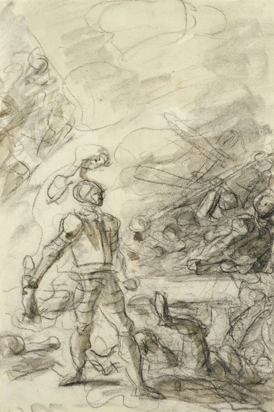 Orlando obezwładnia bandytę ognistą marką (pióro i atrament, kreda i pranie na papierze) autorstwa Jean Honore Fragonard