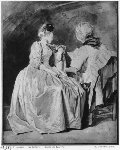 Czytanie (czarny ołówek i bistre i pranie na papierze) autorstwa Jean Honore Fragonard