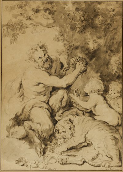 Satyr naciskający winogrona obok tygrysa autorstwa Jean Honore Fragonard