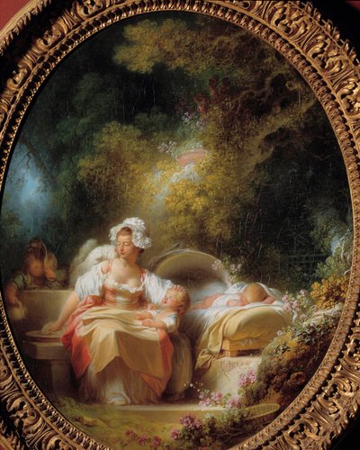 Dobra matka Młoda matka otoczona dziećmi w ogrodzie. Obraz Jeana Honore Fragonarda (1732-1806) autorstwa Jean Honore Fragonard