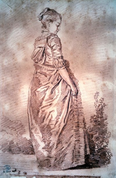 Młoda kobieta idąca rysująca krew, Jean Honore Fragonard autorstwa Jean Honore Fragonard