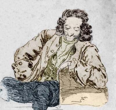 Portret Francois Marie Arouet, ten detal Voltaire (1694-1778) według „różnych fizjonomii Voltaire” autorstwa Hubera. autorstwa Jean Huber
