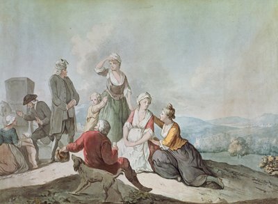 Voltaire rozmawia z chłopami w Ferney autorstwa Jean Huber