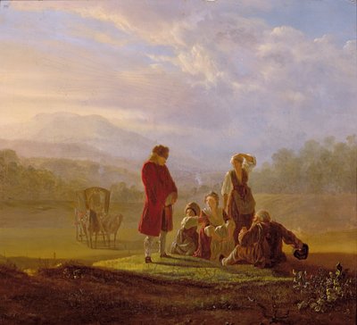 Voltaire rozmawia z chłopami w Ferney autorstwa Jean Huber