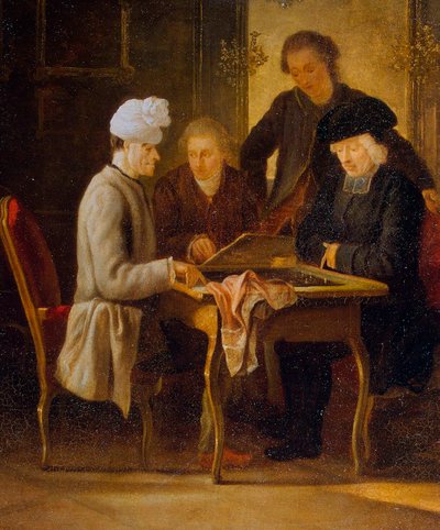 Wolter przy stole szachowym”, między 1750 a 1775 rokiem. autorstwa Jean Huber