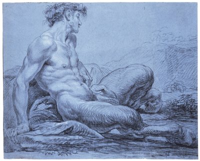 Siedzący faun, ok. 1755-57 (czarno-biała kreda na niebieskim papierze wykładanym) autorstwa Jean II Restout