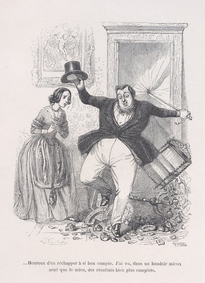 ...Cieszę się, że uszło mi to tak tanio. z Małej niedoli ludzkiego życia, 1843. autorstwa Jean Ignace Isidore Gérard