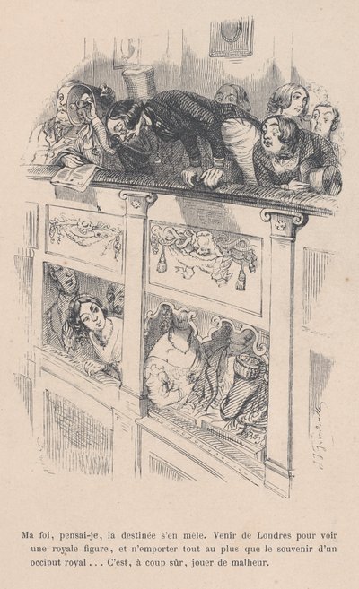 Przyjechałem do Londynu, aby zobaczyć królewskiego, ale widziałem tylko tył głowy innej osoby. od..., 1843. autorstwa Jean Ignace Isidore Gérard