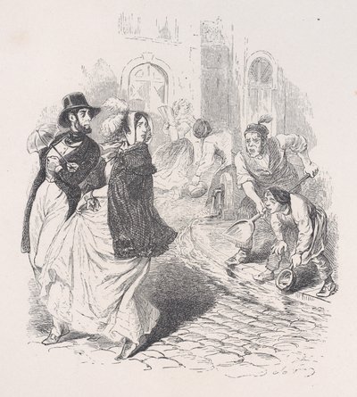 Tylko wszędzie są krany z wodą, konewki dowolnego kształtu, łopaty i garnki dowolnej wielkości..., 1843. autorstwa Jean Ignace Isidore Gérard