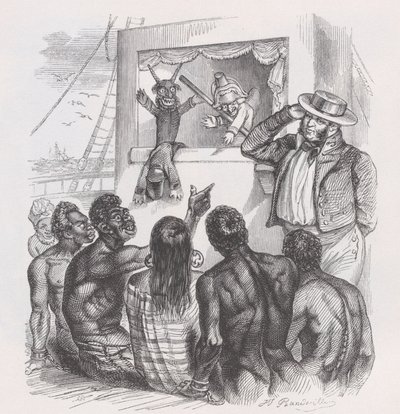 The Black and the Puppets z The Complete Works of Béranger, 1836. autorstwa Jean Ignace Isidore Gérard