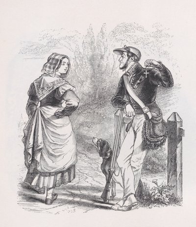 Łowca i dojarka z Dzieł wszystkich Bérangera, 1836. autorstwa Jean Ignace Isidore Gérard